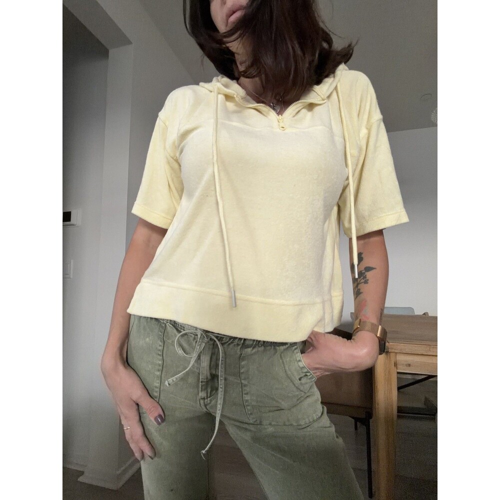 C & C California Cropped Yello Terry Short Sleeve 1/4 Zip Hoodie Y2K Size L